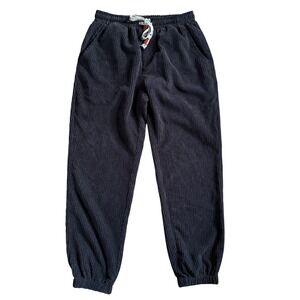 MR DONOO Black Corduroy Jogger Pants Men's Elastic Waist Drawstring